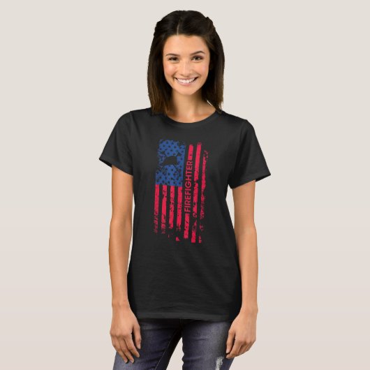 Brandweerman Amerikaanse vlag 4 juli Brandweerman T-shirt (Voorkant volledig)