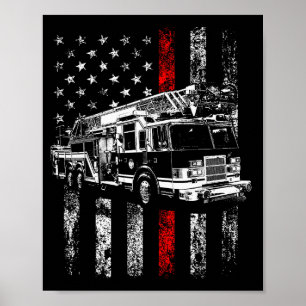 Brandweerman Amerikaanse Vlag Dunne Rode Lijn Bran Poster