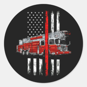 Brandweerman Amerikaanse vlag Dunne rode lijn F Ronde Sticker
