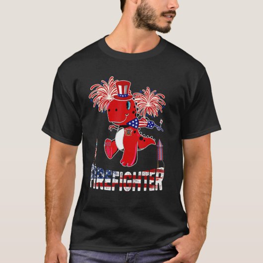 brandweerman - amerikaanse vlag rex vuurwerk 4th j t-shirt (Voorkant)