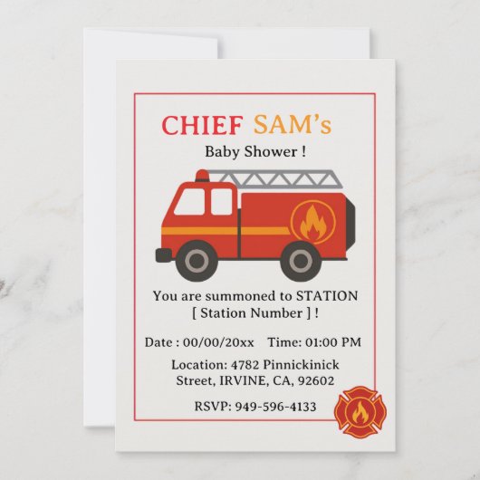 Brandweerman baby shower uitnodiging (Voorkant)