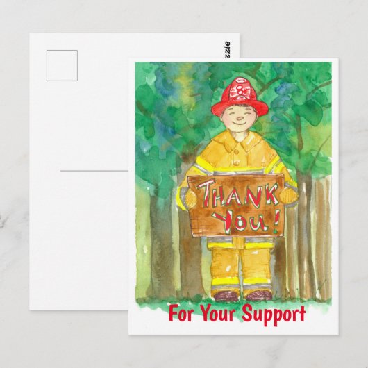 Brandweerman bedankt voor uw steun briefkaart (Voorkant / Achterkant)