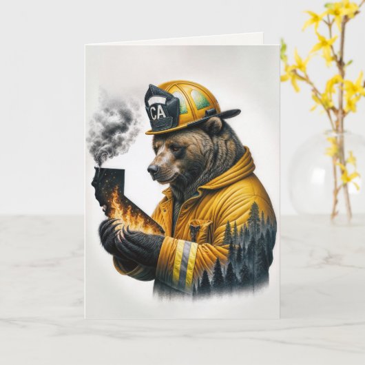 Brandweerman Beer voor dank Kaart (Gele Bloem)