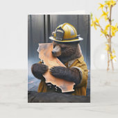 Brandweerman Beer voor dank Kaart (Gele Bloem)