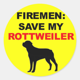 Brandweerman Bewaar Mijn Rottweiler Ronde Sticker