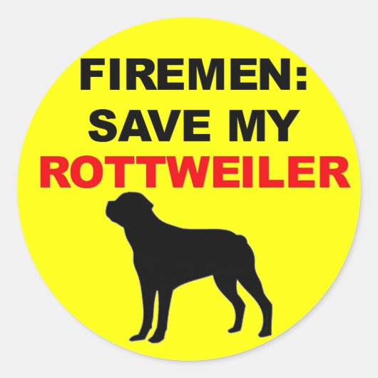 Brandweerman Bewaar Mijn Rottweiler Ronde Sticker (Voorkant)