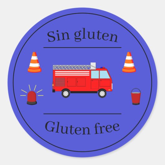 Brandweerman Blauw Tweetalig Verjaardag voedsellab Ronde Sticker (Voorkant)