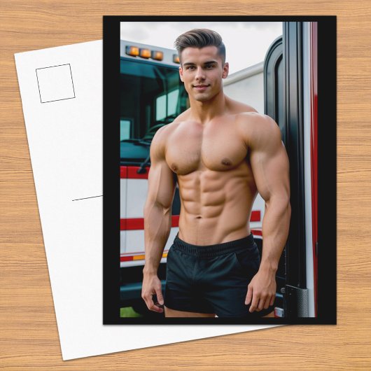 brandweerman-bodybuilder | Briefkaart