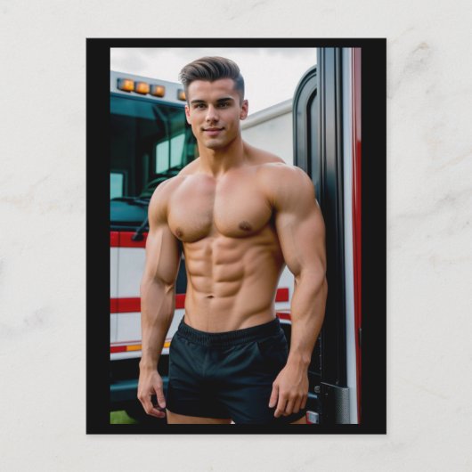 brandweerman-bodybuilder | Briefkaart (Voorkant)