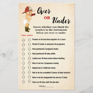 Brandweerman boven of onder Baby shower game Kaart