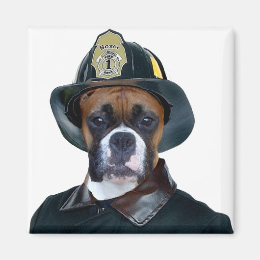 Brandweerman boxer hond magneet (Voorkant)