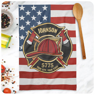 Brandweerman Brandweer Departement USA Vlag Aangep Theedoek