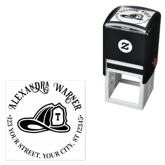 Brandweerman Brandweerhelm Naam Adres Zelfinktende Stempel (In situ)