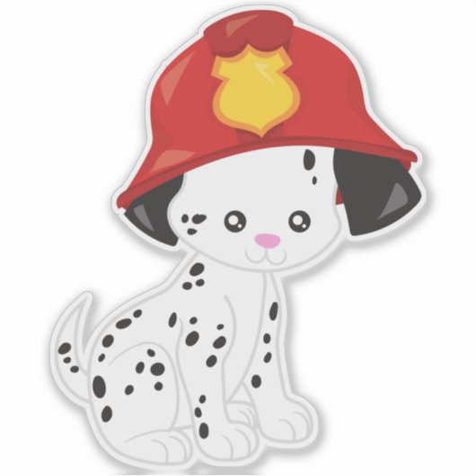 Brandweerman, Brandweerman, Dalmatiër, Schattigee Sticker (Voorkant)