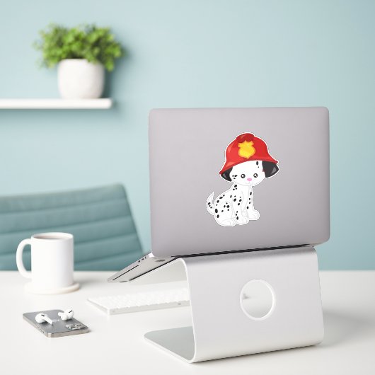Brandweerman, Brandweerman, Dalmatiër, Schattigee  Sticker (Laptop op bureau)