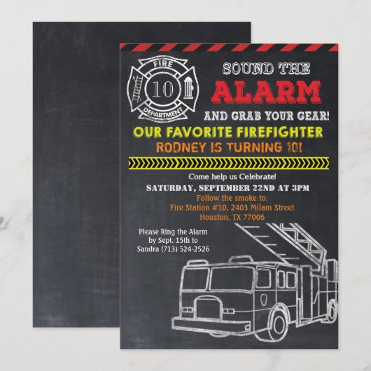Brandweerman Brandweerman Verjaardag Uitnodiging (Voorkant / Achterkant)