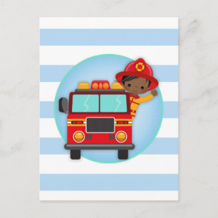 Brandweerman brandweerwagen Afro-Amerikaanse jonge Briefkaart