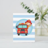 Brandweerman brandweerwagen blond haar jongen briefkaart (Staand voorkant)
