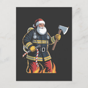 Brandweerman brandweerwagen kerstboom kerstman Ker Feestdagenkaart