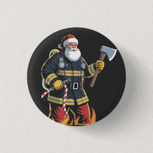 Brandweerman brandweerwagen kerstboom kerstman Ker Ronde Button 3,2 Cm
