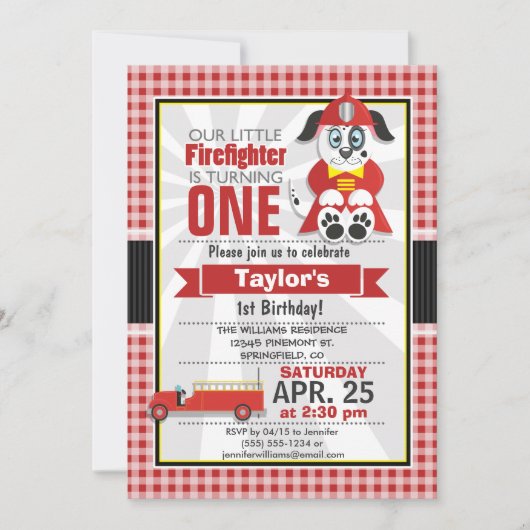 Brandweerman, brandweerwagen verjaardagsfeest kaart (Voorkant)