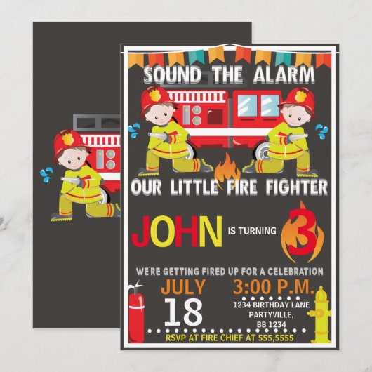 Brandweerman Brandweerwagen Verjaardagsfeest Uitno Kaart (Voorkant / Achterkant)