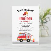Brandweerman brandweerwagen verjaardagsuitnodiging kaart (Staand voorkant)