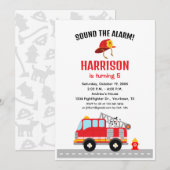 Brandweerman brandweerwagen verjaardagsuitnodiging kaart (Voorkant / Achterkant)