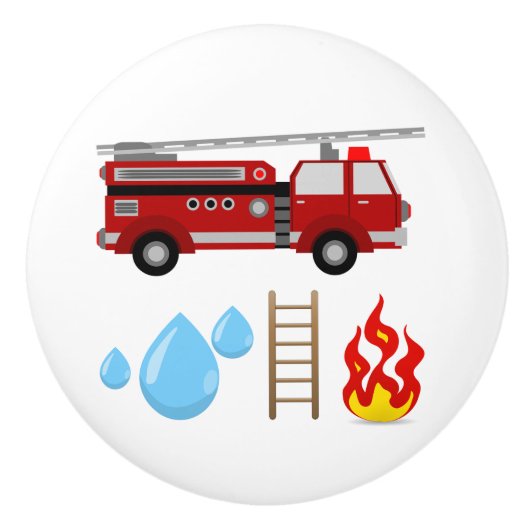 Brandweerman Brandweerwagen Vrachtwagen Kinder Jon Keramische Knop (Voorkant)