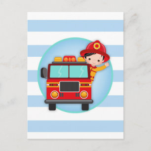 Brandweerman Brandweerwagen Zwart Haar Jongen Briefkaart