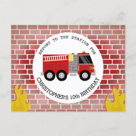 Brandweerman Bricks Brandweerwagen Vlammen Verjaar Uitnodiging Briefkaart