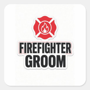 Brandweerman Bruidegom Vierkante Sticker