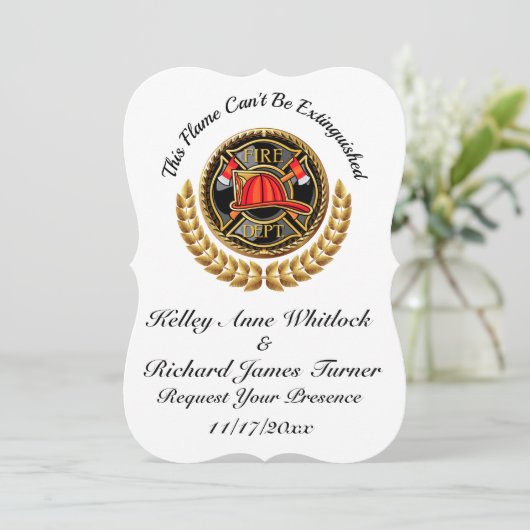 Brandweerman bruiloft uitnodiging (Staand voorkant)