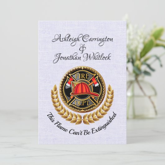 Brandweerman bruiloft uitnodiging (Staand voorkant)