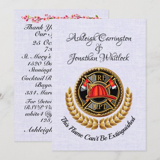 Brandweerman bruiloft uitnodiging (Voorkant / Achterkant)