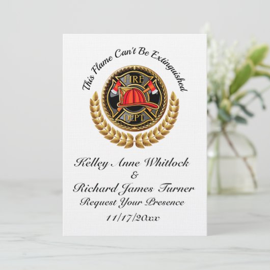 Brandweerman bruiloft uitnodiging (Staand voorkant)