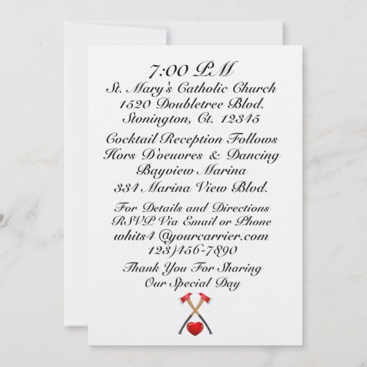 Brandweerman bruiloft uitnodiging (Achterkant)