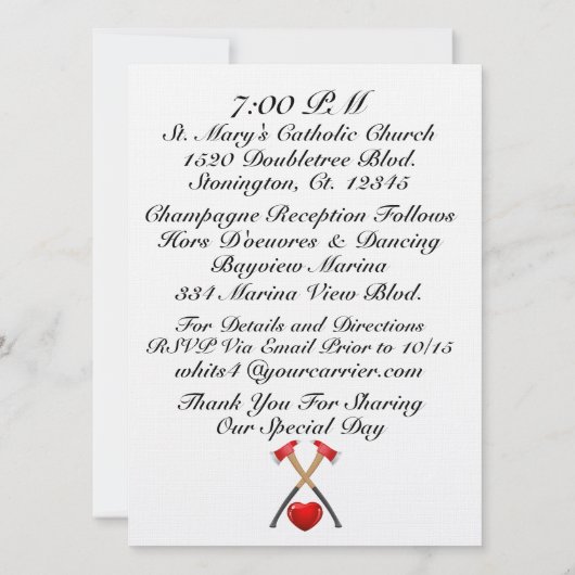 Brandweerman bruiloft uitnodiging (Achterkant)