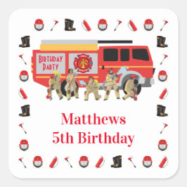 Brandweerman Child Birthday Party Theme Design Vierkante Sticker
