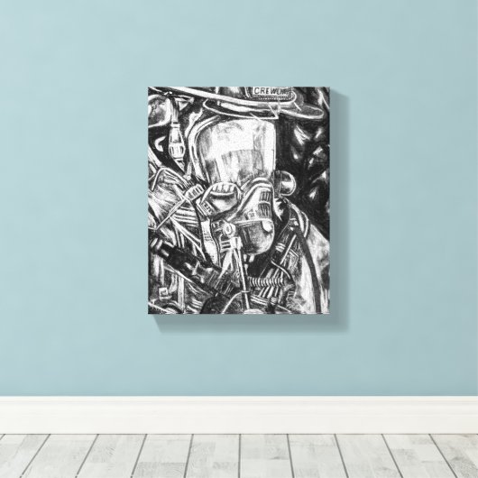 Brandweerman - Courage - houtskooltekening Canvas Afdruk (Insitu (Houten vloer))