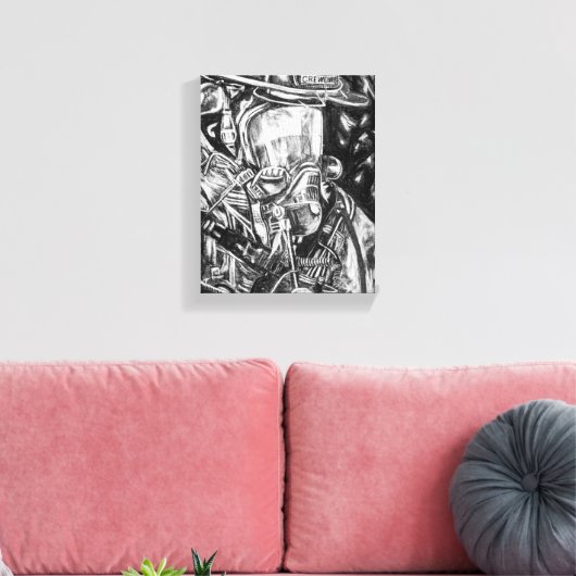 Brandweerman - Courage - houtskooltekening Canvas Afdruk (Insitu (Woonkamer))