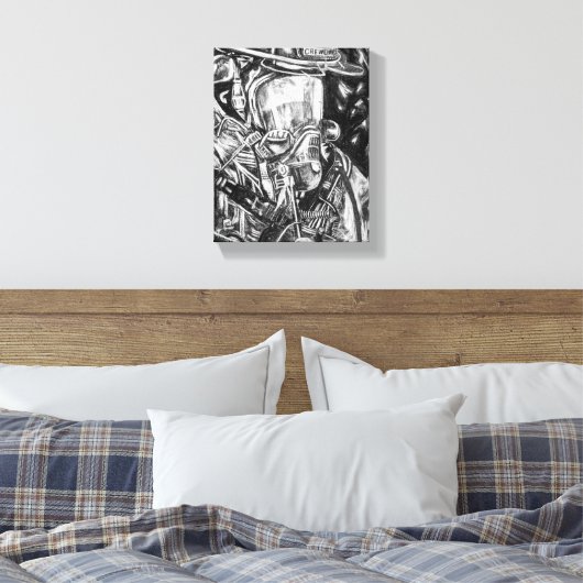 Brandweerman - Courage - houtskooltekening Canvas Afdruk (Insitu (Slaapkamer))