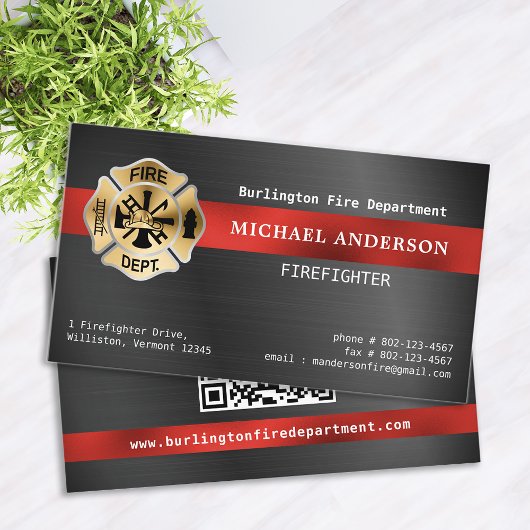Brandweerman Custom Fire Logo Metallic QR-code Visitekaartje