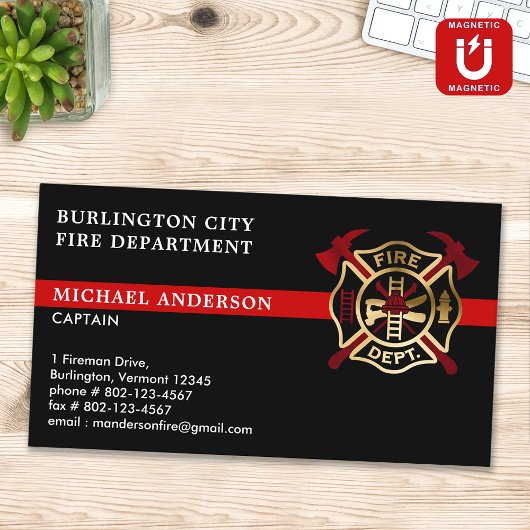 Brandweerman Custom Logo Modern Red Fire Departmen Magnetisch Visitekaartje