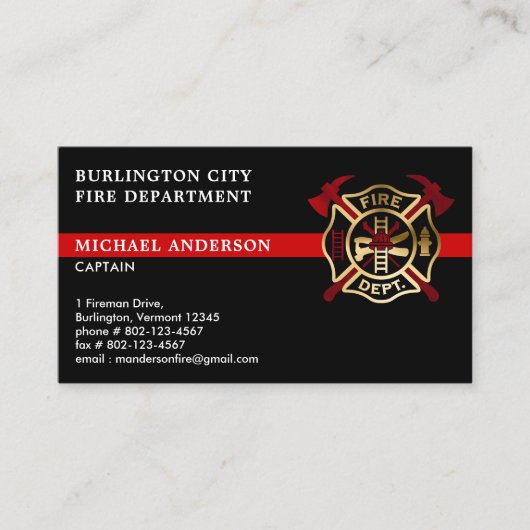 Brandweerman Custom Logo Modern Red Fire Departmen Visitekaartje (Voorkant)