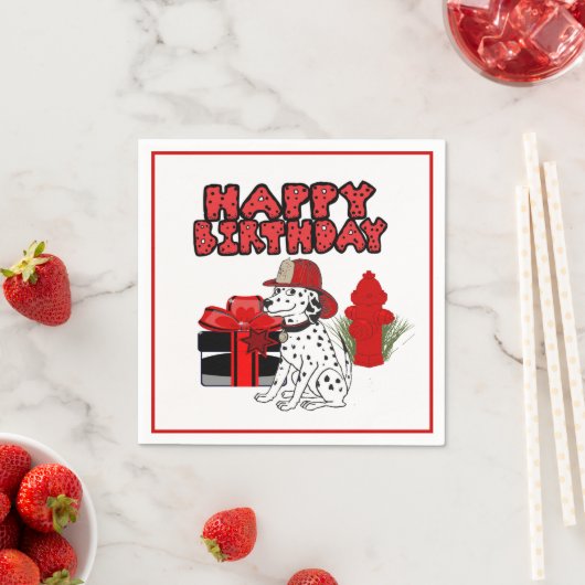 brandweerman Dalmatian Dog Fire Hydrant Birthday Servet (Insitu)