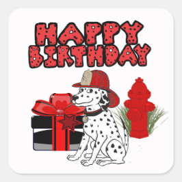 brandweerman Dalmatian Dog Fire Hydrant Birthday Vierkante Sticker