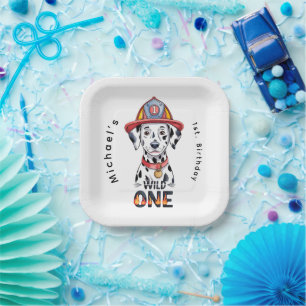 Brandweerman Dalmatiër Wild One 1st Verjaardag Par Papieren Bordje