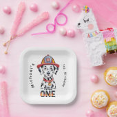 Brandweerman Dalmatiër Wild One 1st Verjaardag Par Papieren Bordje (Feest)