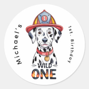 Brandweerman Dalmatiër Wild One 1st Verjaardag Par Ronde Sticker